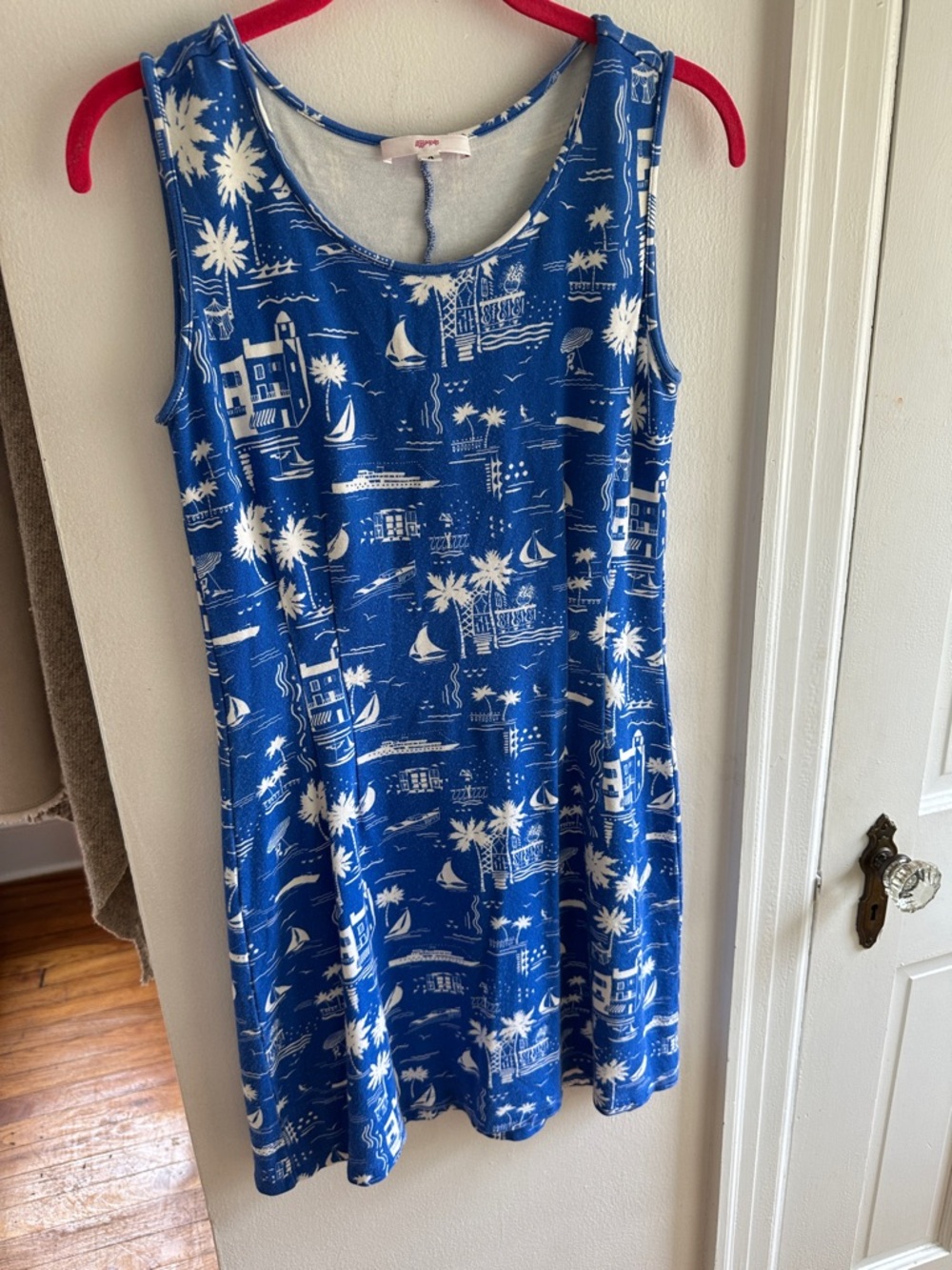Blue Tropical Print Sleeveless Mini Dress